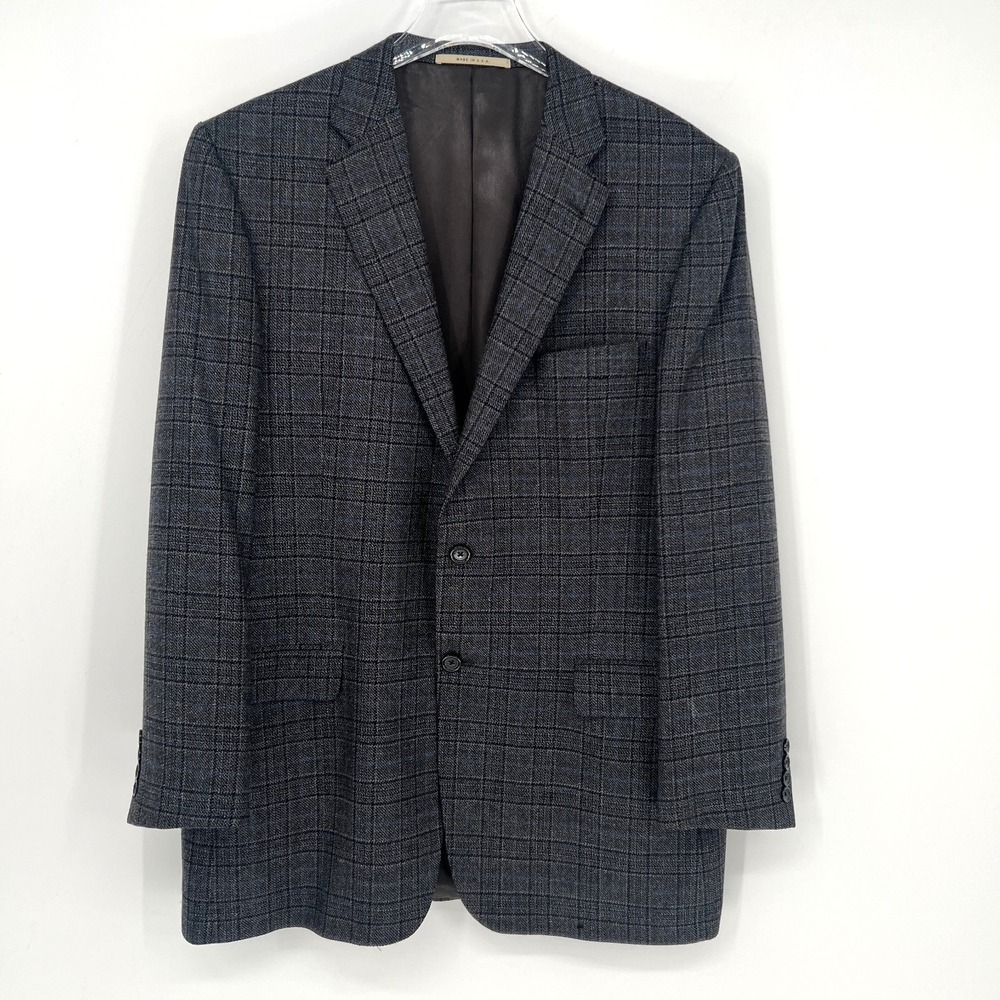 Burberry Wool Blazer Mens 44L Blue Gray Plaid Sport Coat Designer Preppy